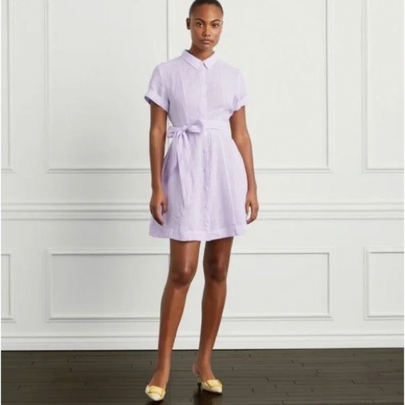 Hill House Dresses & Skirts - Hill House Laura Dress Linen Stripe Shirt Dress in Lilac‎ Size Medium